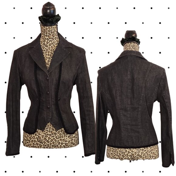 Dark Grey Jean jacket with black trim detail - Picture 1 of 5